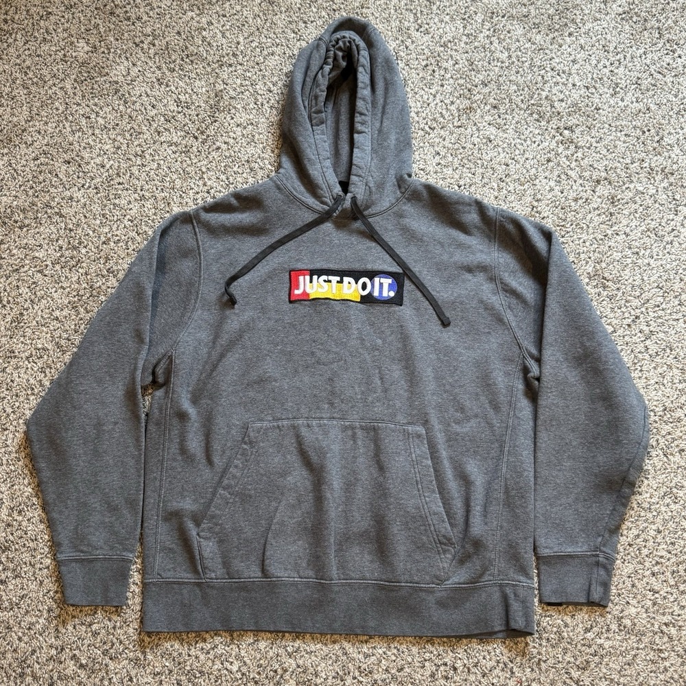 Nike Just Do It Multicolor Logo Men's Hoodie Sweatshirt Size XLarge Grey Gray - Picture 1 of 7